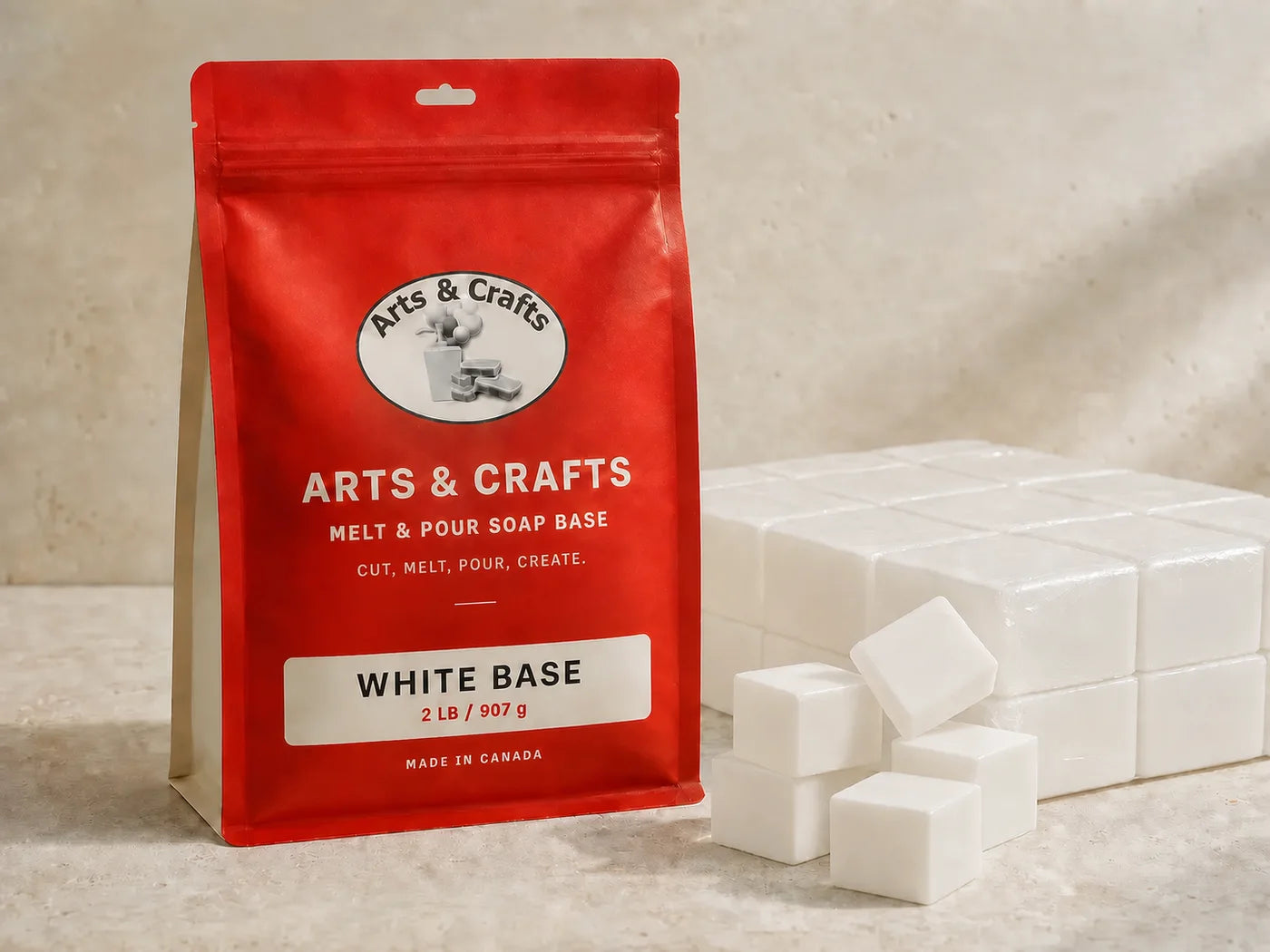 White soap base with Arts and Crafts packaging